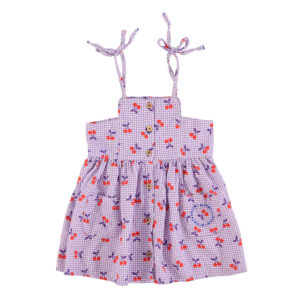 Short dress | purple & white checkered w/ cherries