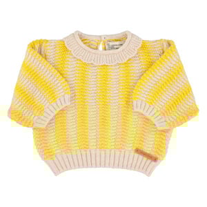 Knitted blouse w/ collar | ecru & yellow