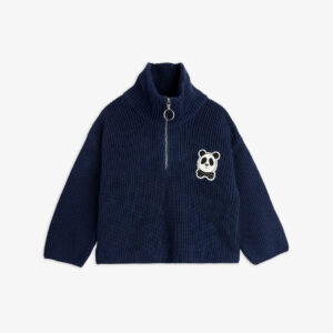 Panda Patch Chunky Knit Half Zip Sweater