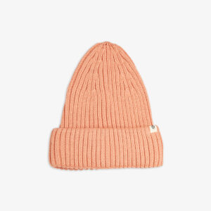 Knitted Rib Fold Up Hat -Pink