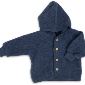 Hooded jacket with wooden buttons - Blau Melange