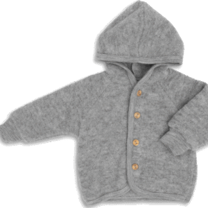 Hooded jacket with wooden buttons - Light grey melange