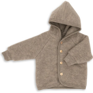 Hooded jacket with wooden buttons - Walnuss Melange