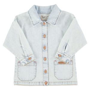 Jacket | washed light blue denim with "peace" print