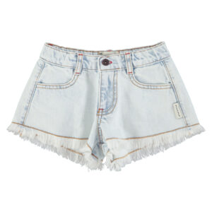 Shorts with fringes | washed light blue denim